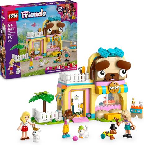 LEGO Friends 42650 Pet Shop, Giochi per Abilità Sociali e Cura Animali per Bambine 6+ con Coniglio, Cane e Gatto Giocattolo