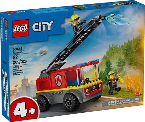 LEGO City 60463 Autopompa con Scala, Camion Giocattolo dei Pompieri con 2 Minifigure, Giochi Educativi per Bambini da 4 Anni