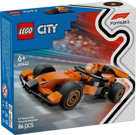 LEGO City 60442 Pilota e Monoposto McLaren F1, Modello di Macchina Giocattolo da Formula 1, Regalo Bambini 6+ Fan delle Auto