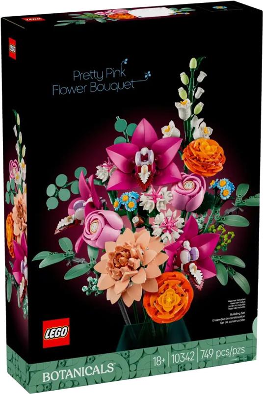 LEGO Botanicals 10342 Bouquet di Fiori Rosa, Modellismo Adulti, Decorazioni Casa con Piante Finte, Idea Regalo Donna o Uomo