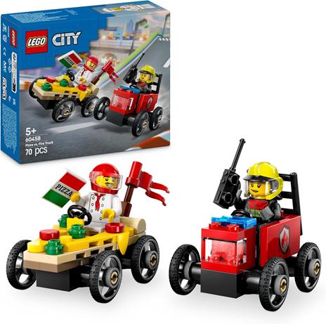 LEGO City 60458 Pack Veicoli da Corsa: Pizzaiolo Contro Pompiere, Macchine Giocattolo con 2 Minifigure, Giochi per Bambini 5+