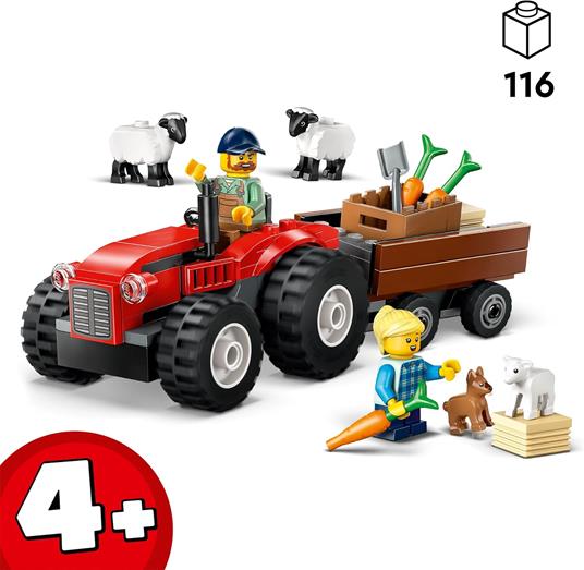 LEGO City 60461 Trattore Agricolo Rosso con Rimorchio e Pecore, Veicolo e Animali Giocattolo, Giochi Montessori Bambini 4+ - 2