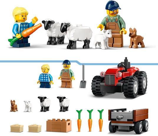 LEGO City 60461 Trattore Agricolo Rosso con Rimorchio e Pecore, Veicolo e Animali Giocattolo, Giochi Montessori Bambini 4+ - 4