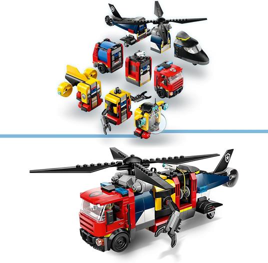 LEGO City 60462 3in1 Elicottero, Autopompa e Sottomarino - Giocattolo Combinabile con 3 Minifigure, Giochi per Bambini 7+ - 3