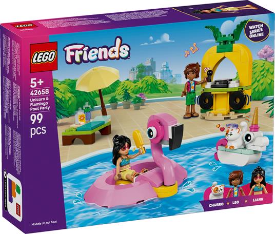 LEGO Friends (42658). Pool Party con unicorno e fenicottero
