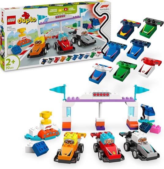 LEGO DUPLO 10445 Auto da Corsa e Piloti Team F1, Macchina Giocattolo da Costruire, Giochi Creativi e Didattici per Bambini 2+