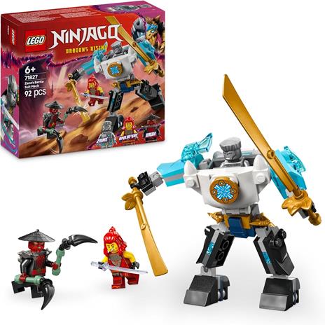 LEGO NINJAGO 71827 Mech da Battaglia di Zane - Figura Giocattolo Ninja Snodabile con 3 Minifigure e Armi, Giochi Bambini 6+