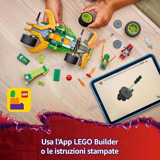 LEGO NINJAGO 71828 Racer Pull-Back di Lloyd - Modello di Auto da Corsa Giocattolo con 2 Minifigure e Armi, Giochi Bambini 7+ - 6