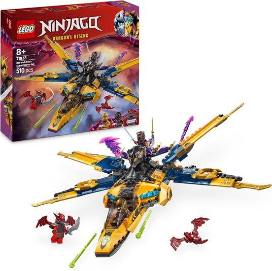 LEGO NINJAGO 71833 Jet Super Storm di Ras e Arin - Aereo Giocattolo con Drone e Capsula di Salvataggio, Giochi per Bambini 8+