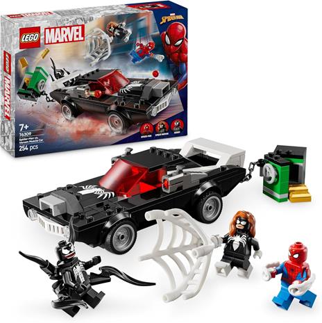 LEGO Marvel 76309 Spider-Man Contro Muscle Car di Venom, Macchina Giocattolo da Costruire con 3 Minifigure, Gicohi Bambini 7+