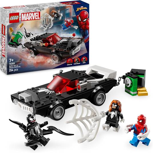 LEGO Marvel 76309 Spider-Man Contro Muscle Car di Venom, Macchina Giocattolo da Costruire con 3 Minifigure, Gicohi Bambini 7+