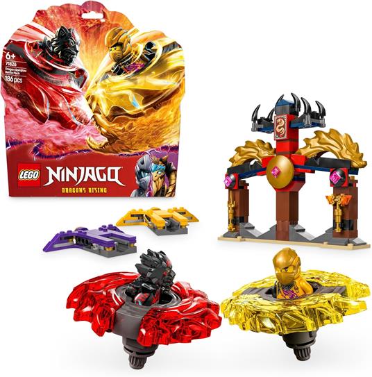 LEGO NINJAGO 71826 Battle Pack Draghi dello Spinjitzu - 2 Trottole Giocattolo, Tempio e 2 Minifigure, Giochi per Bambini 6+