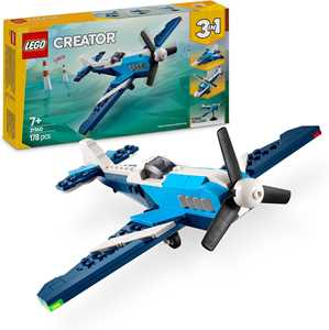 Giocattolo LEGO Creator 3 in 1 31160 Velivolo: Aereo da Competizione, Aeroplano Giocattolo Trasformabile in Elicottero e Jet, Bambini 7+ LEGO