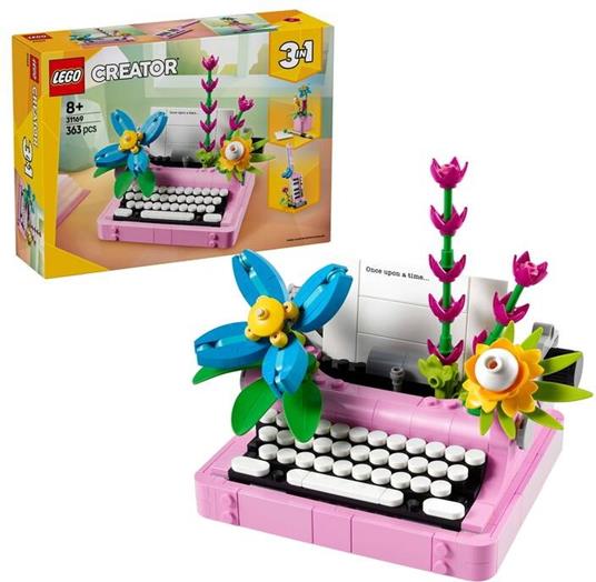 LEGO Creator 3 in 1 31169 Macchina da Scrivere con Fiori Giocattolo, Si Trasforma in Keytar o in Vaso, Giochi per Bambini 8+