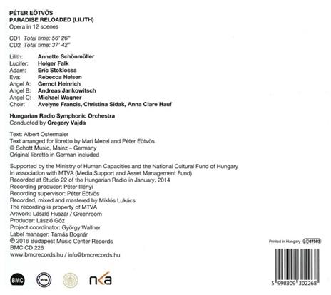 Paradise Reloaded (Lilith) - CD Audio di Peter Eötvös - 2