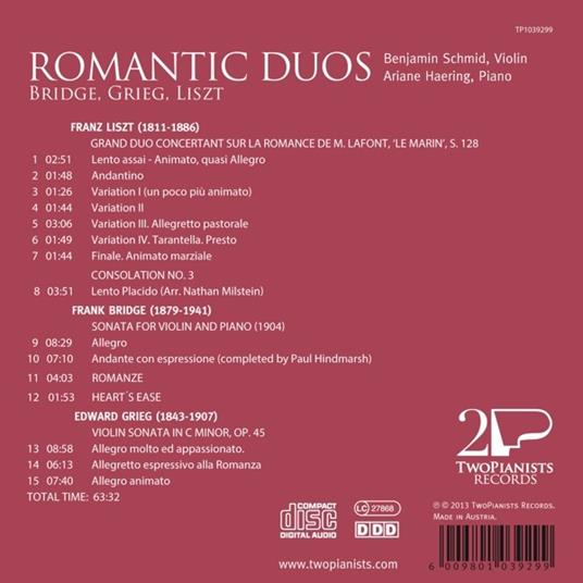 Romantic Duos - CD Audio di Franz Liszt,Benjamin Schmid,Ariane Haering - 2