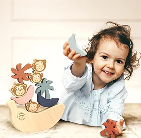 Giochi in legno da Impilare Gioco Blocchi di Costruzione di Pietre Gioco Equilibrio Arcobaleno Legno Montessori Educativi Giocattolo Regalo per bebè Bambini 2 3 4 5 Anni - 2