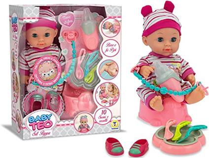 Bambola Bambina 3 Anni Morbida Con Accessori Bambole Giocattolo Set Pappa dai 2 anni che Suona Regalo di Colore Rosa Giocattoli cm