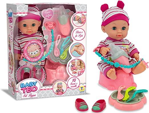 Bambola Bambina 3 Anni Morbida Con Accessori Bambole Giocattolo Set Pappa dai 2 anni che Suona Regalo di Colore Rosa Giocattoli cm