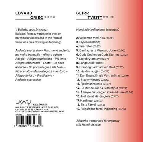 Grieg & Tveitt - CD Audio di Edvard Grieg,Geirr Tveitt,Nils Henrik Asheim - 2