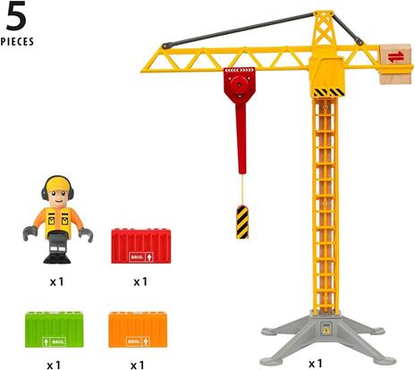 BRIO WORLD - Grande Gru da Costruzione con Luci, Cantiere Giocattolo, 5 Pezzi, Età 3+ Anni - 4