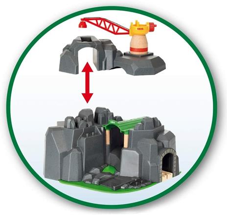 BRIO WORLD - Gru e Tunnel di Montagna, Accessorio per Pista Trenino BRIO, Set da 7 Pezzi, Età 3+ Anni - 7
