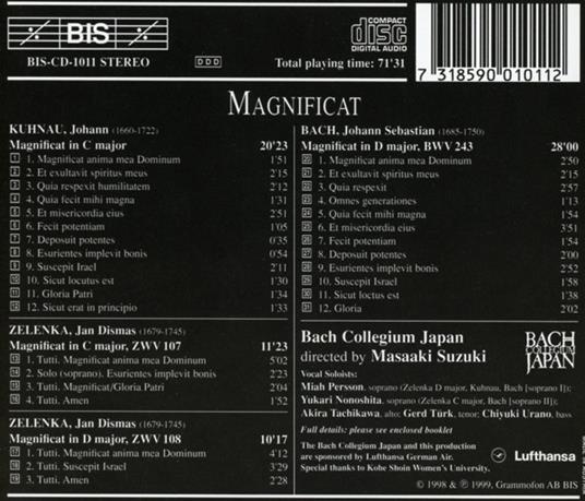 Magnificat In C - CD Audio di Johann Sebastian Bach,Jan Dismas Zelenka,Johann Kuhnau - 2
