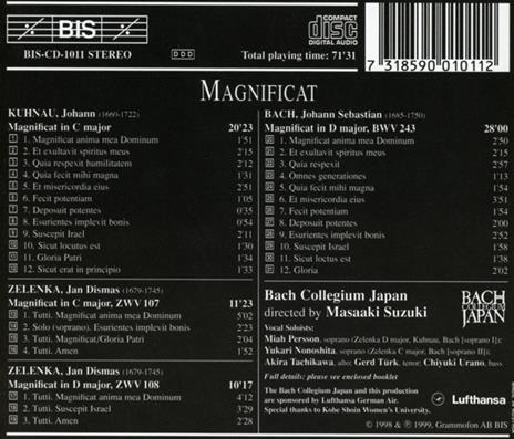 Magnificat In C - CD Audio di Johann Sebastian Bach,Jan Dismas Zelenka,Johann Kuhnau,Kuhnau-Zelenka-Bach - 2