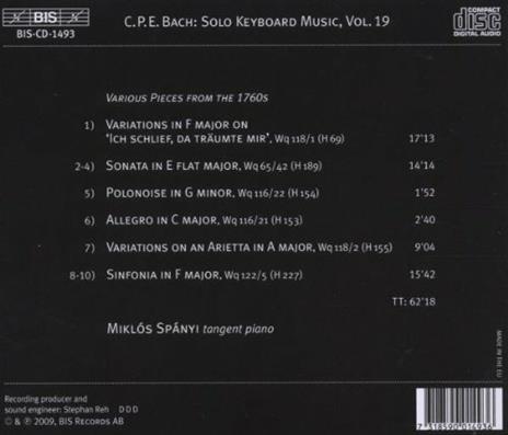Musica per strumento a tastiera solo vol.19 - CD Audio di Carl Philipp Emanuel Bach,Miklos Spanyi - 2