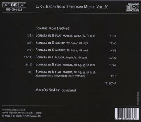 Musica per strumento a tastiera solo vol.20 - CD Audio di Carl Philipp Emanuel Bach,Miklos Spanyi - 2