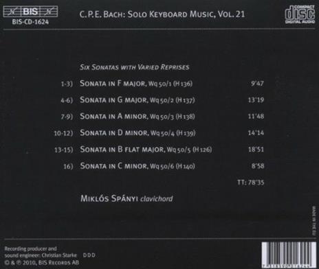 Musica per strumento a tastiera solo vol.21 - CD Audio di Carl Philipp Emanuel Bach,Miklos Spanyi - 2