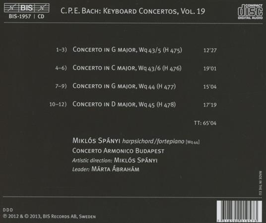 Keyboard Concertos vol.19 - CD Audio di Carl Philipp Emanuel Bach - 2