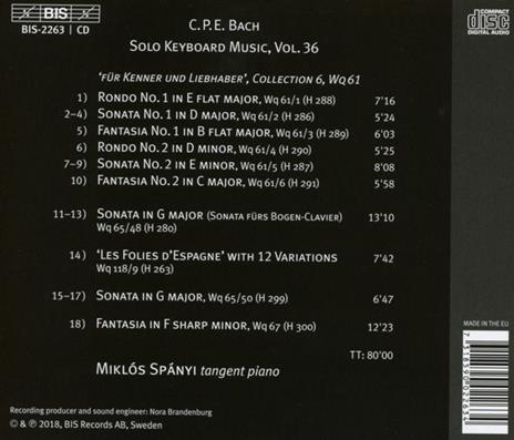 Musica per strumento a tastiera solo vol.36 - CD Audio di Carl Philipp Emanuel Bach - 2