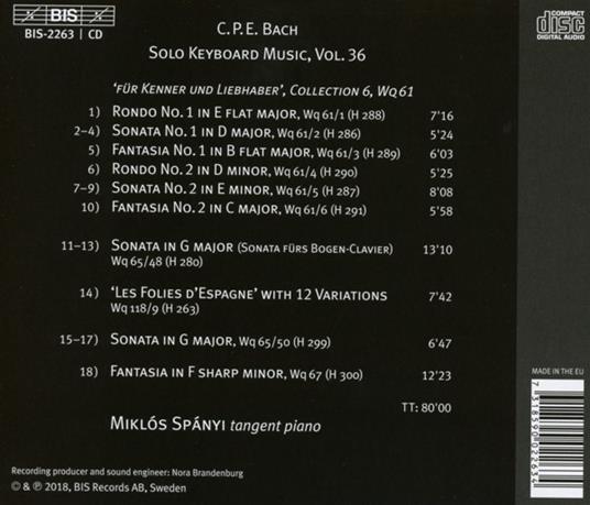 Musica per strumento a tastiera solo vol.36 - CD Audio di Carl Philipp Emanuel Bach - 2
