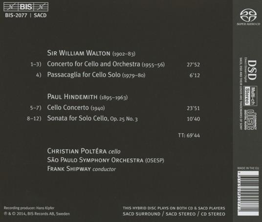 Cello Concertos - CD Audio di William Walton,Christian Poltera - 2