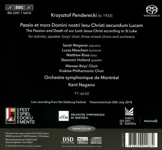 Passione Secondo Luca - CD Audio di Krzysztof Penderecki,Kent Nagano - 2