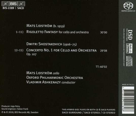 Rigoletto Fantasy / Concerto per violoncello n.1 - CD Audio di Dmitri Shostakovich,Mats Lidström - 2