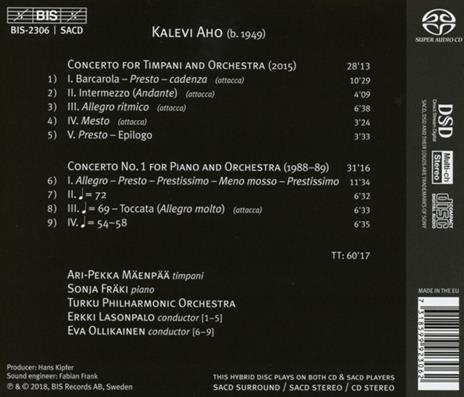 Concerto per timpani - Concerto per pianoforte n.1 - CD Audio di Kalevi Aho - 2
