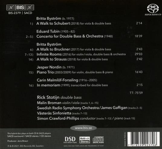 Back to Stockhome. Works for Double Bass - SuperAudio CD di Rick Stotijn - 2