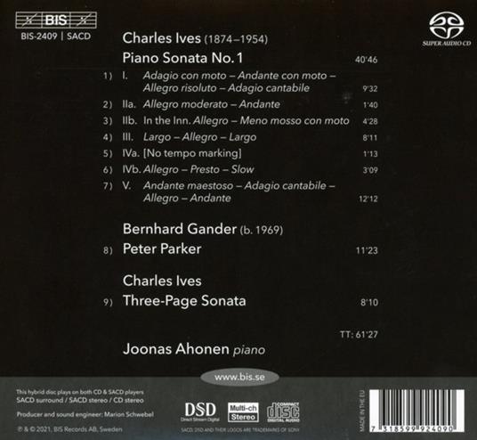 Sonata per pianoforte n.1 - SuperAudio CD di Charles Ives,Joonas Ahonen - 2