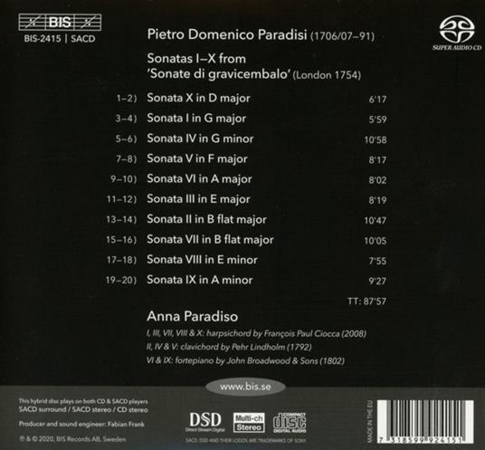 Anna Paradiso Plays Paradisi - SuperAudio CD di Pietro Domenico Paradisi - 3