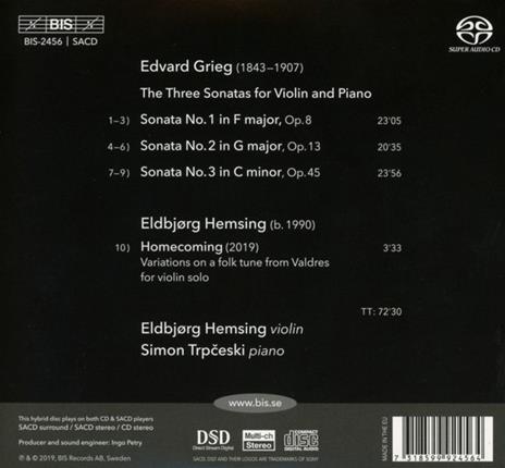 Sonate per violino n.1, n.2, n.3 - SuperAudio CD di Edvard Grieg,Eldbjørg Hemsing - 2