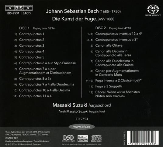 Die Kunst Der Fuge - CD Audio di Johann Sebastian Bach,Masaaki Suzuki - 2