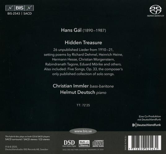 Hidden Treasure. Hans G-L'S Unpublished - SuperAudio CD di Hans Gal - 2