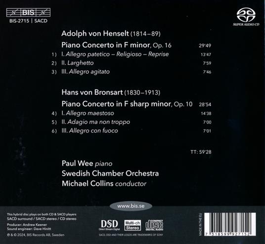 Piano Concertos - CD Audio di Michael Collins,Adolph Henselt,Hans Von Bronsart - 2