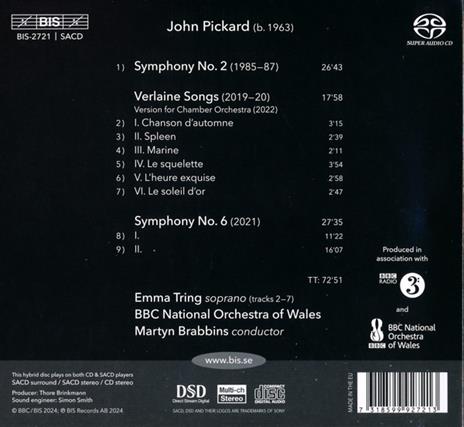 Symphonies 2 & 6, Verlaine Songs - CD Audio di John Pickard - 2