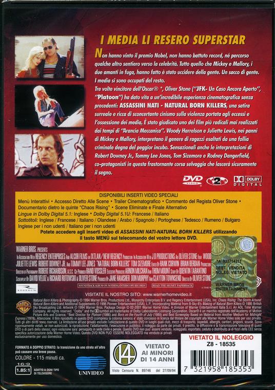 Assassini nati. Natural Born Killers (DVD) di Oliver Stone - DVD - 2