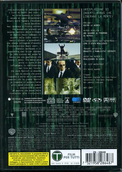 Matrix Reloaded (2 DVD) di Andy Wachowski,Larry Wachowski - DVD - 2