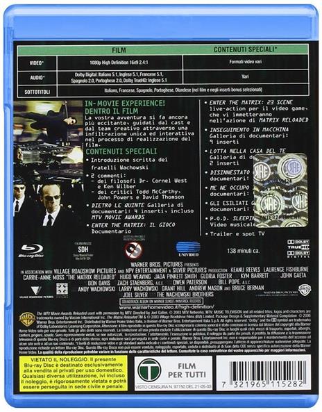 Matrix Reloaded di Andy Wachowski,Larry Wachowski - Blu-ray - 2