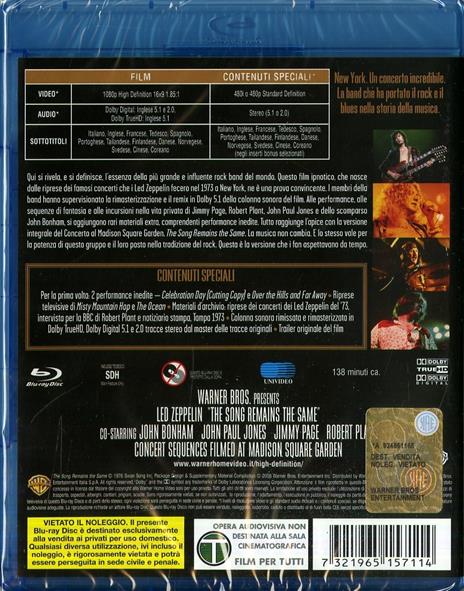 Led Zeppelin. The Song Remains the Same (Blu-ray) - Blu-ray di Led Zeppelin,Jimmy Page,Robert Plant,John Paul Jones - 2